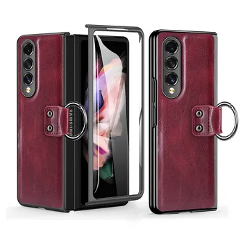 Kožené Pouzdro pro Samsung Z Fold 3 Crazy Horse Vzor Telefon Případě Fold3 Obchodní Shell Filmu Integrace Ochranný Kryt